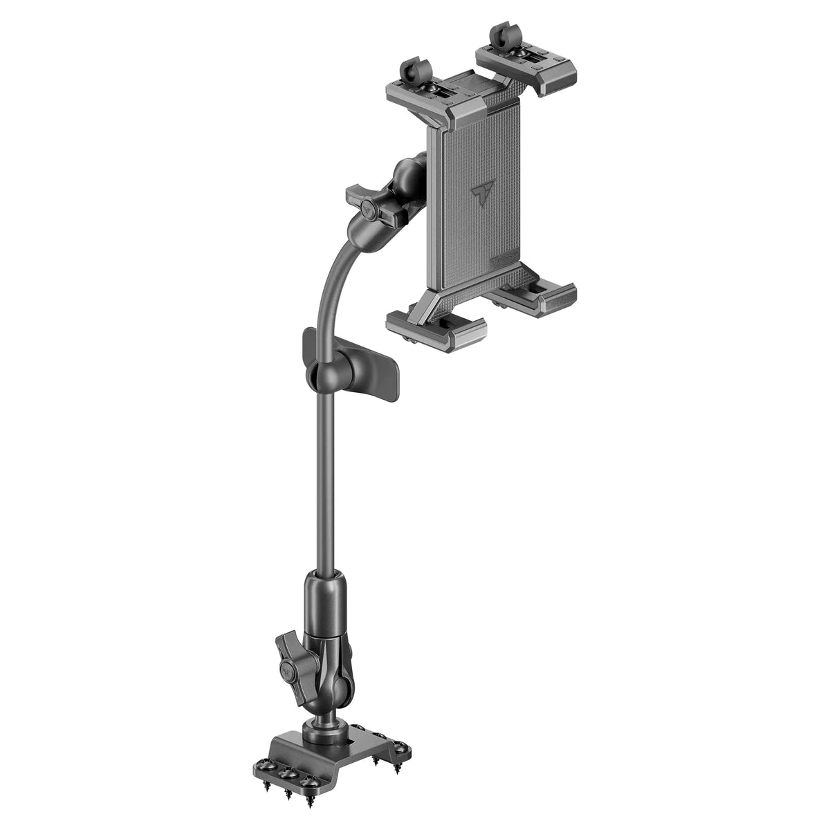 Tackform drill base mount with SLATE metal tablet cradle for universal fit