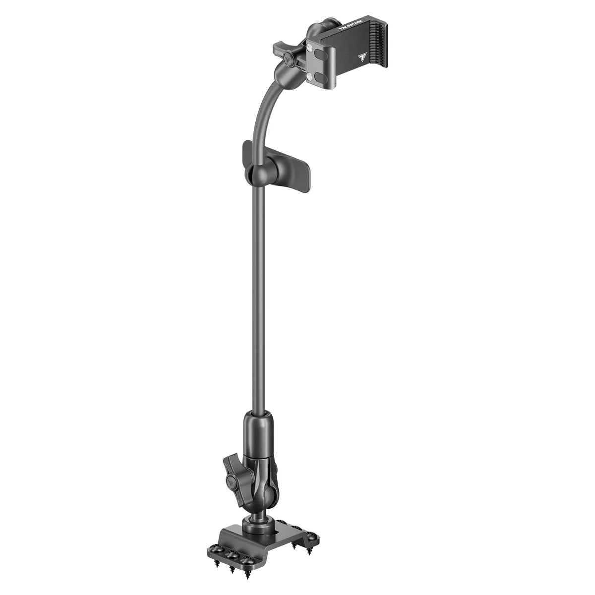 Tackform drill base mount with all-metal phone holder for universal fit