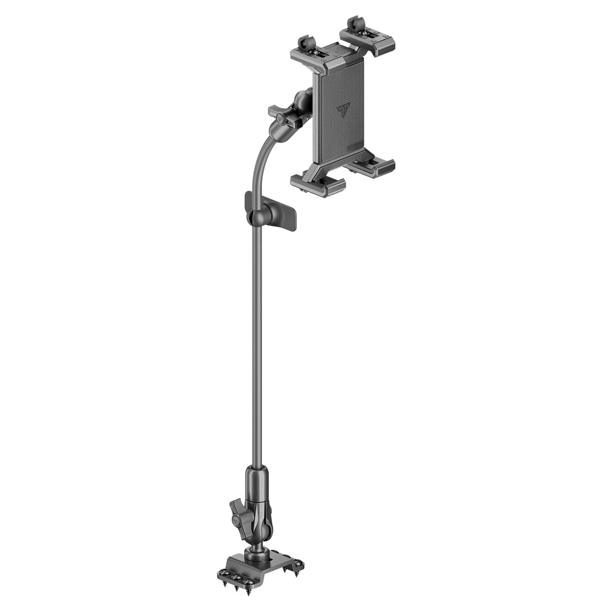 Tackform drill base mount with SLATE metal tablet cradle for universal fit