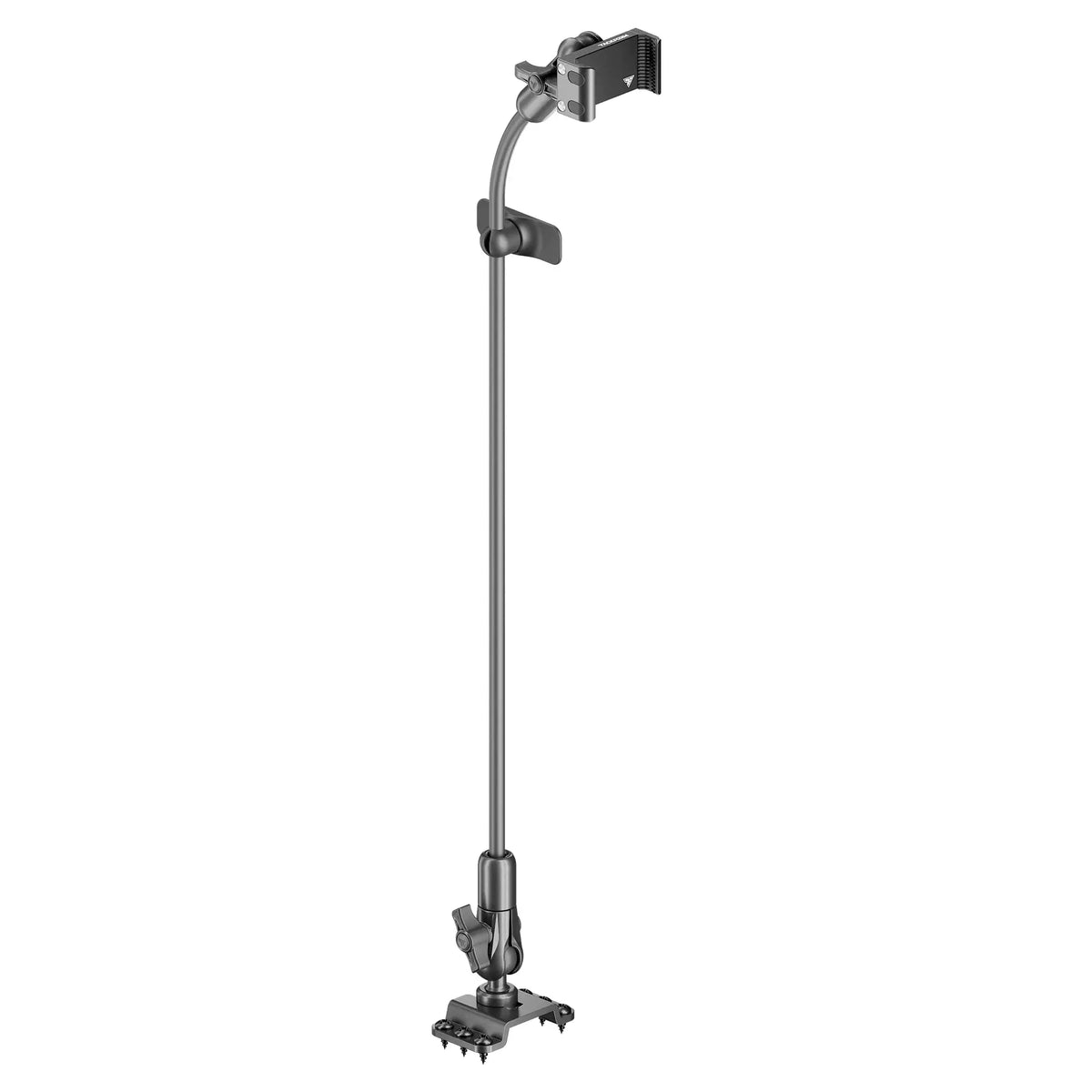 Tackform drill base mount with all-metal phone holder for universal fit