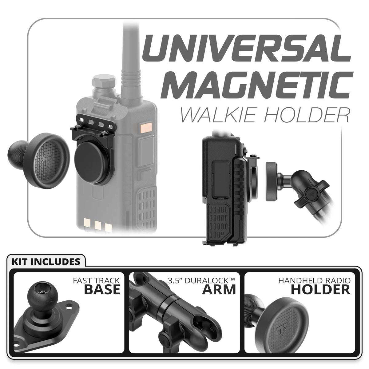 Tackform universal magnetic handheld radio holder, Diamond AMPS base and 3.5" arm, universal fit