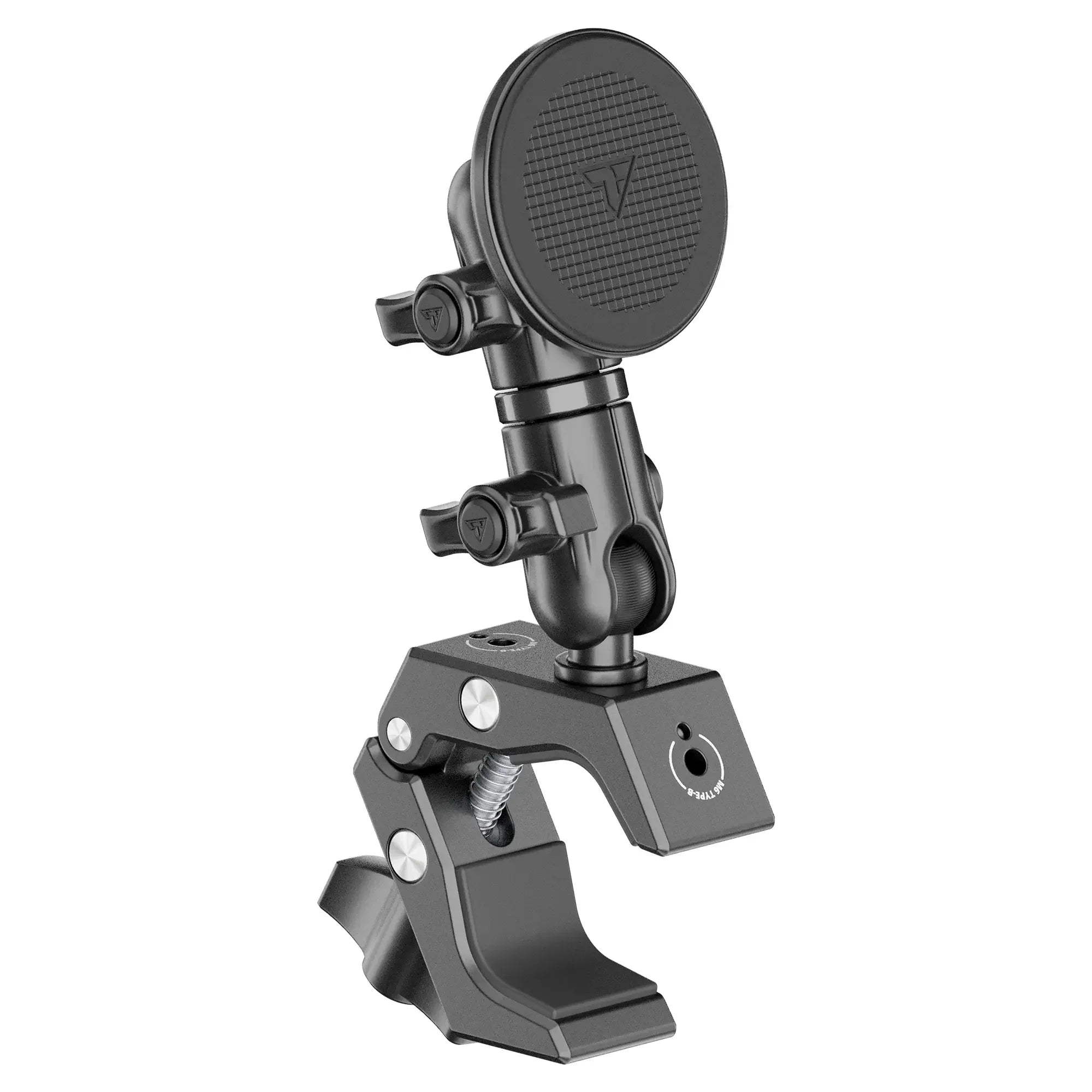 Heavy-duty adjustable clamp mount with magnetic phone holder for vehicle gear and accessories