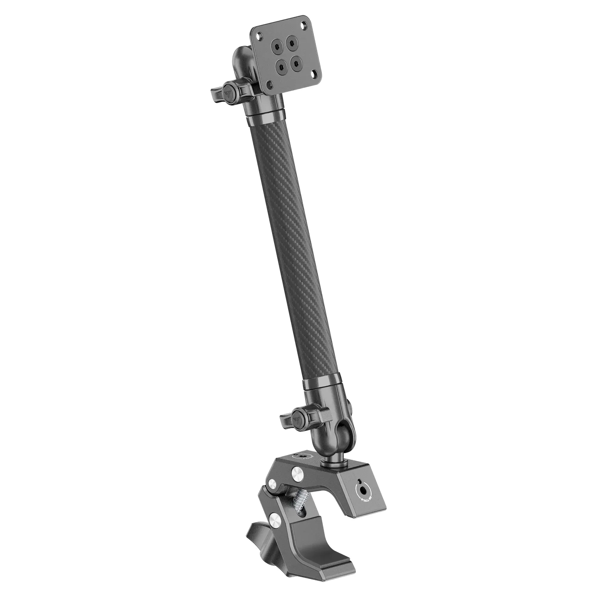 Adjustable carbon fiber mounting arm with clamp for overlanding vehicle accessories