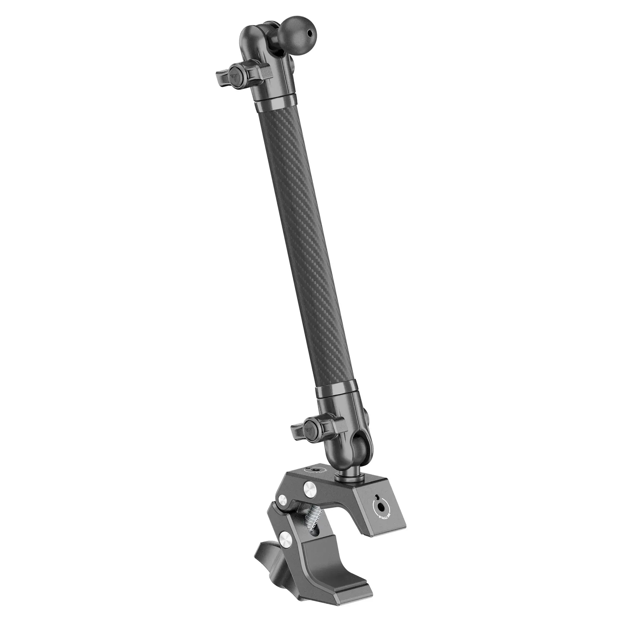 Adjustable mounting arm with clamp for overlanding and expedition vehicle accessories