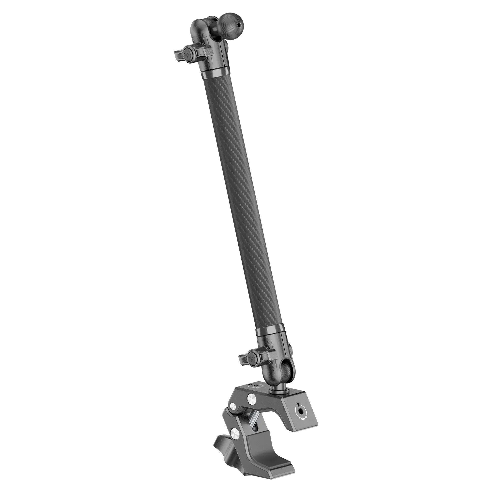 Adjustable carbon fiber vehicle accessory mounting arm with clamp and ball joint
