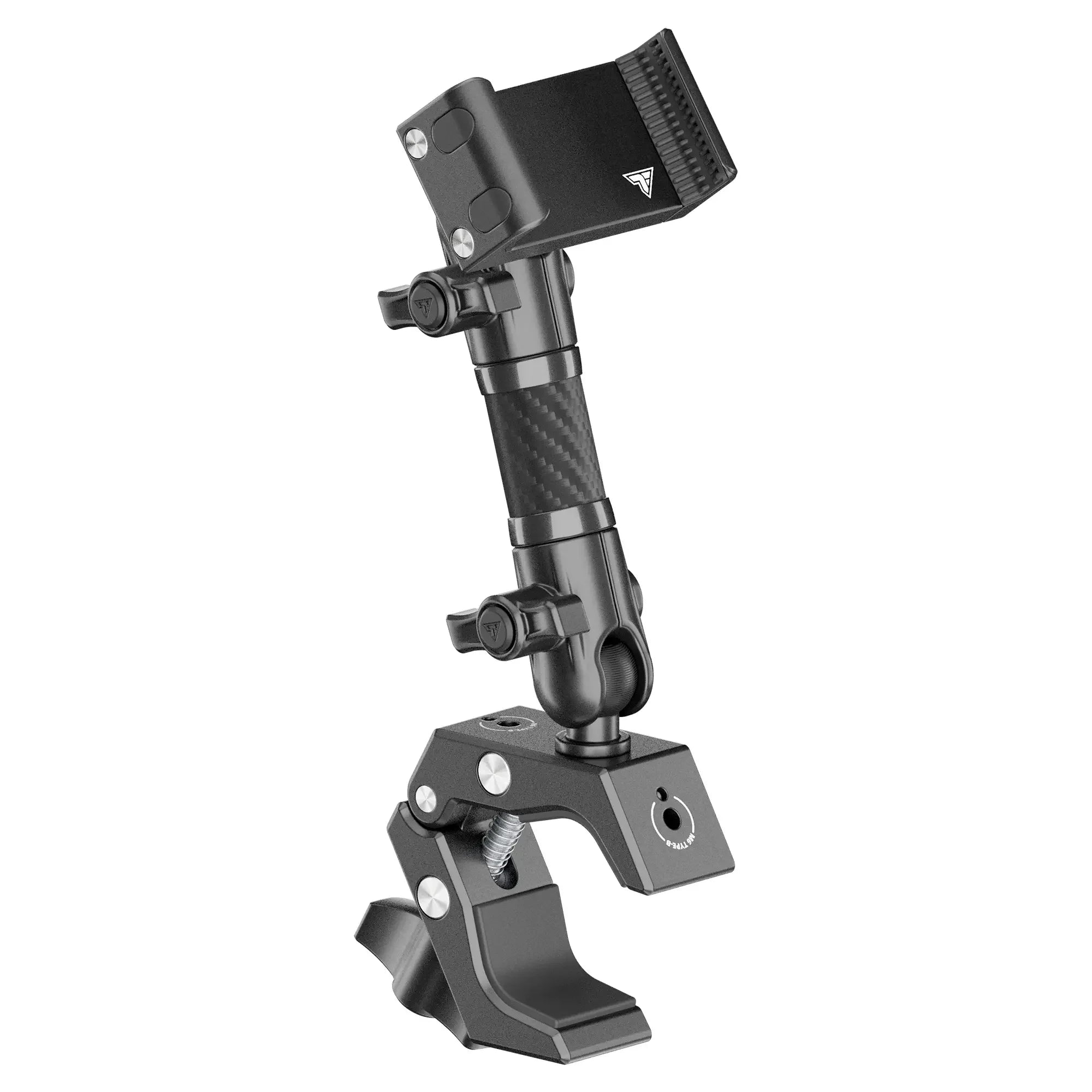 Adjustable metal gear clamp mount with textured handle for off-road vehicle accessories