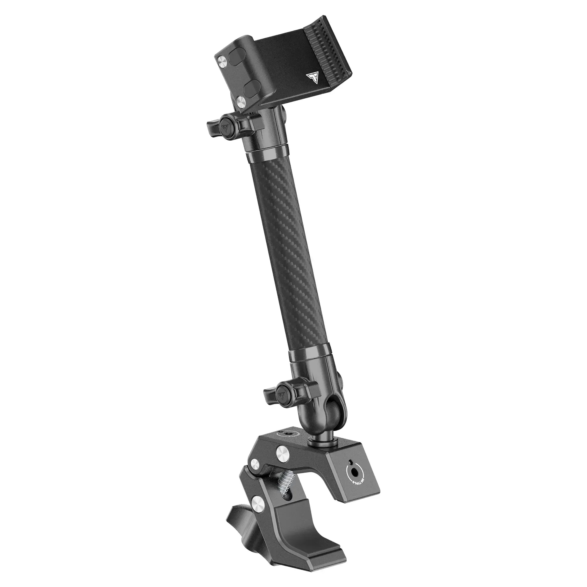Adjustable carbon fiber mounting clamp arm for overlanding vehicle accessories
