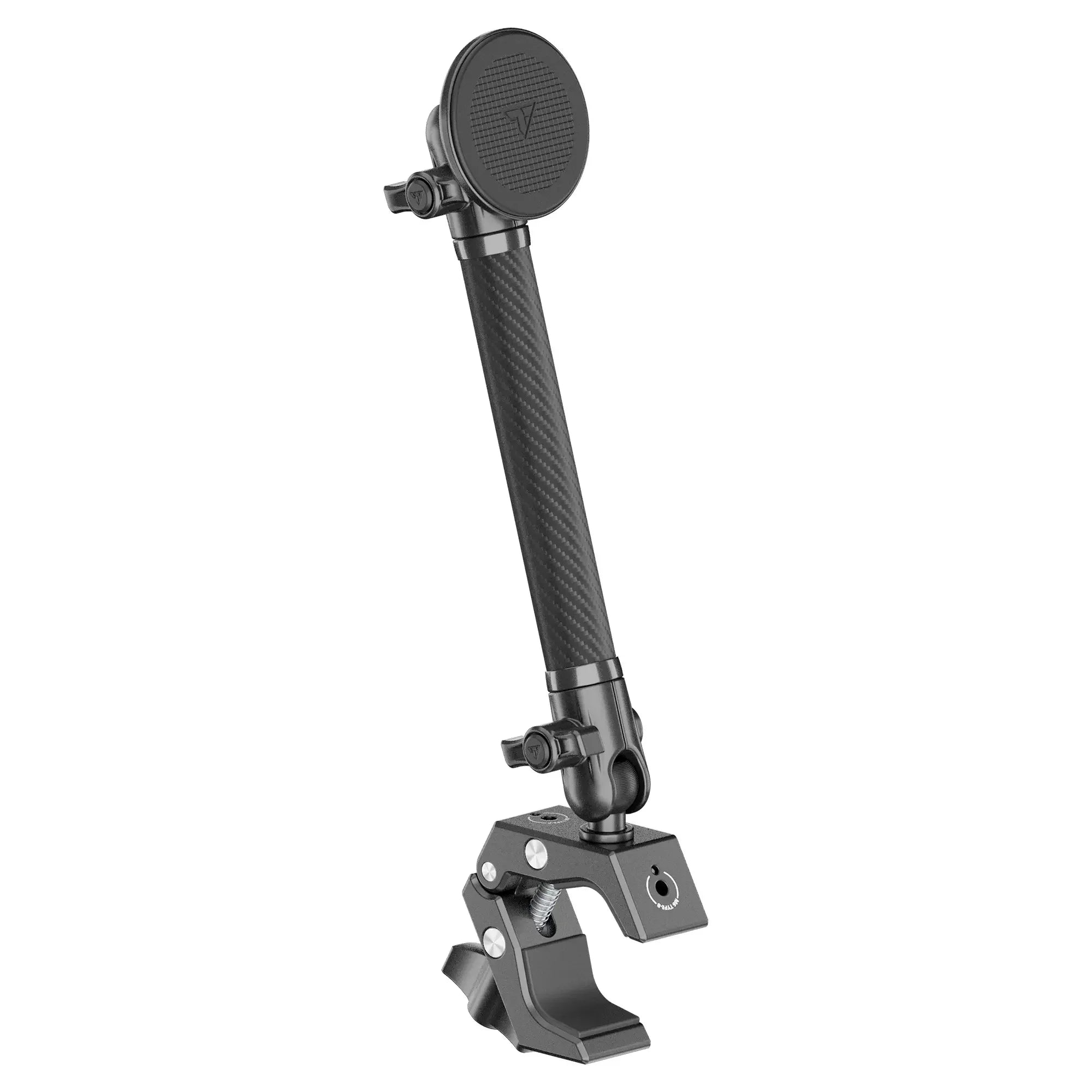 Adjustable carbon fiber mounting arm with clamp for vehicle overlanding accessories