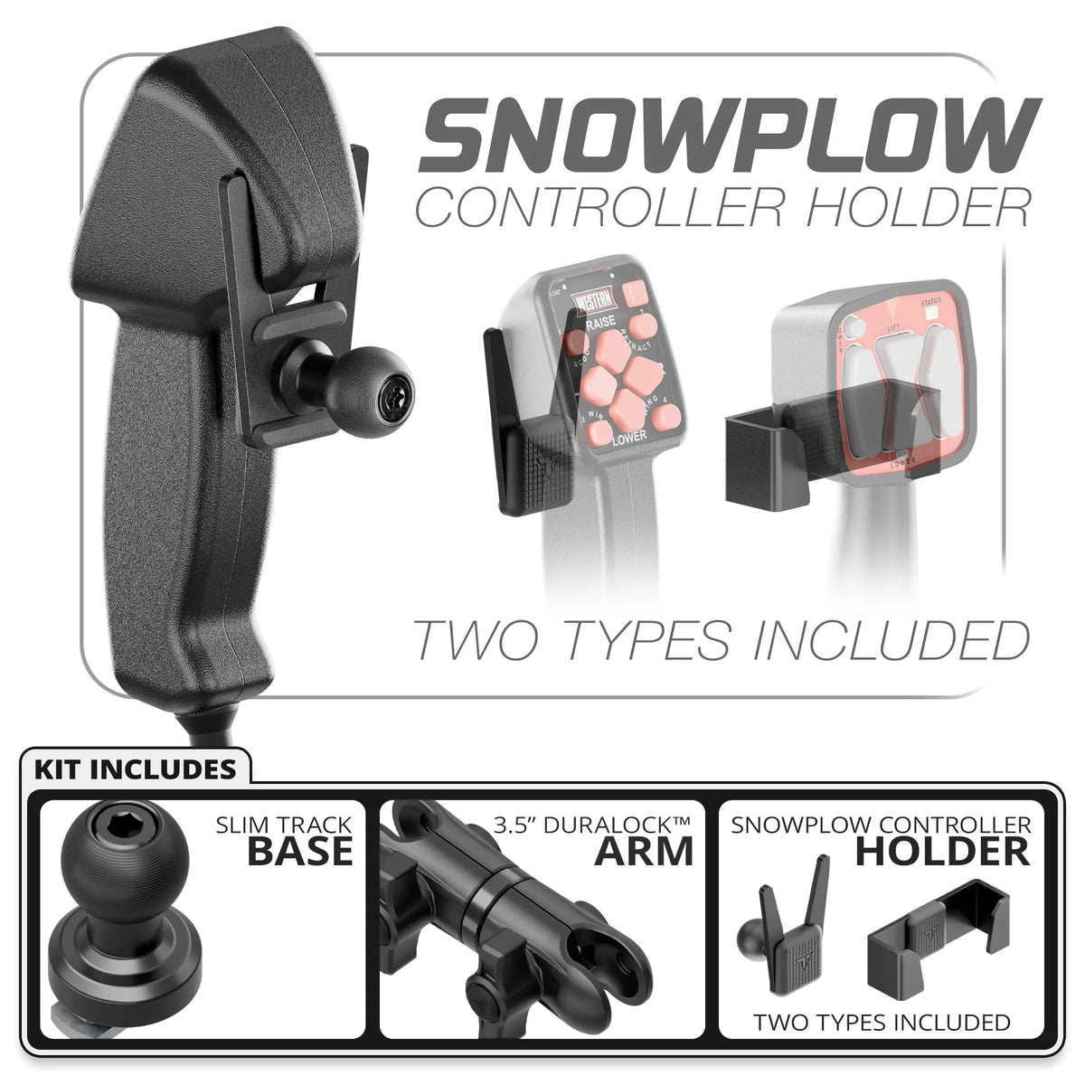 Tackform snowplow controller holder, Slim Track base and 3.5" DuraLock Arm, universal fit