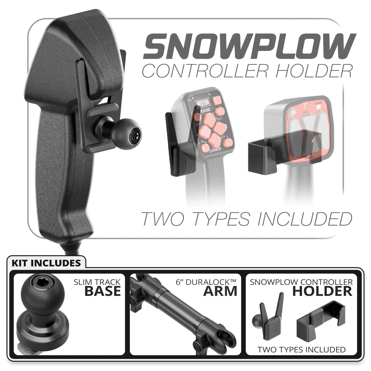 Tackform snowplow controller holder, Slim Track base and 6" DuraLock Arm, universal fit