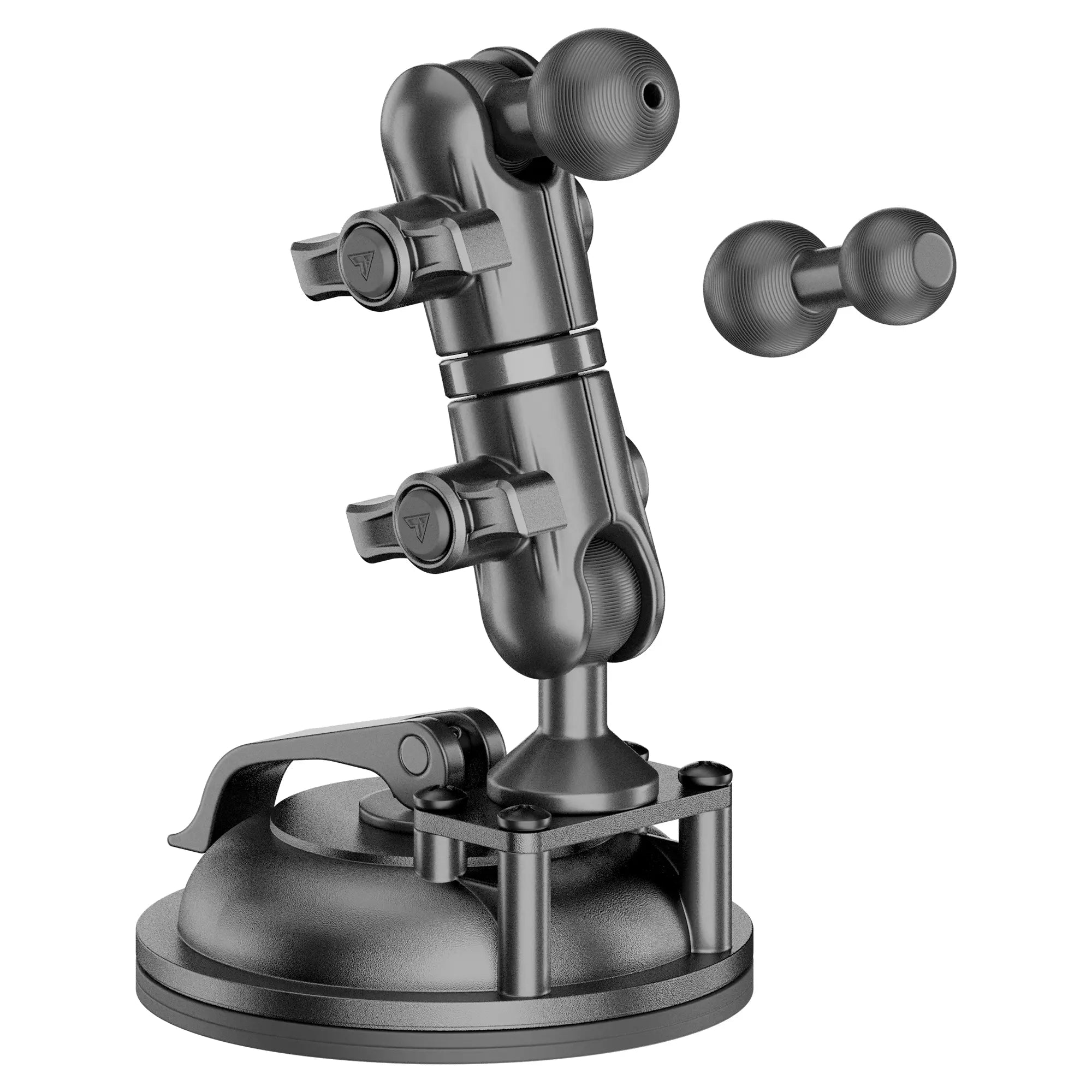 Heavy-duty black vehicle accessory suction mount with adjustable arms for overlanding gear