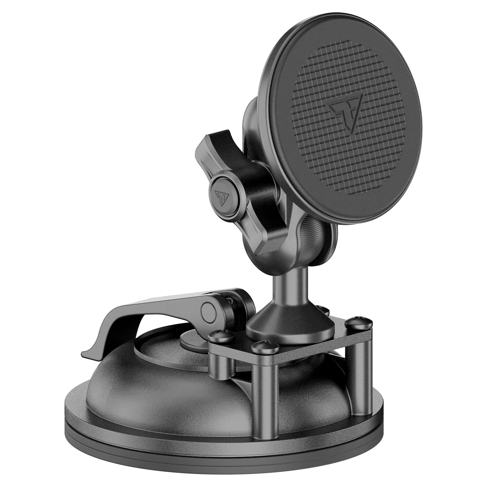 Heavy-duty magnetic phone mount with suction cup base for vehicles and off-road adventure gear.