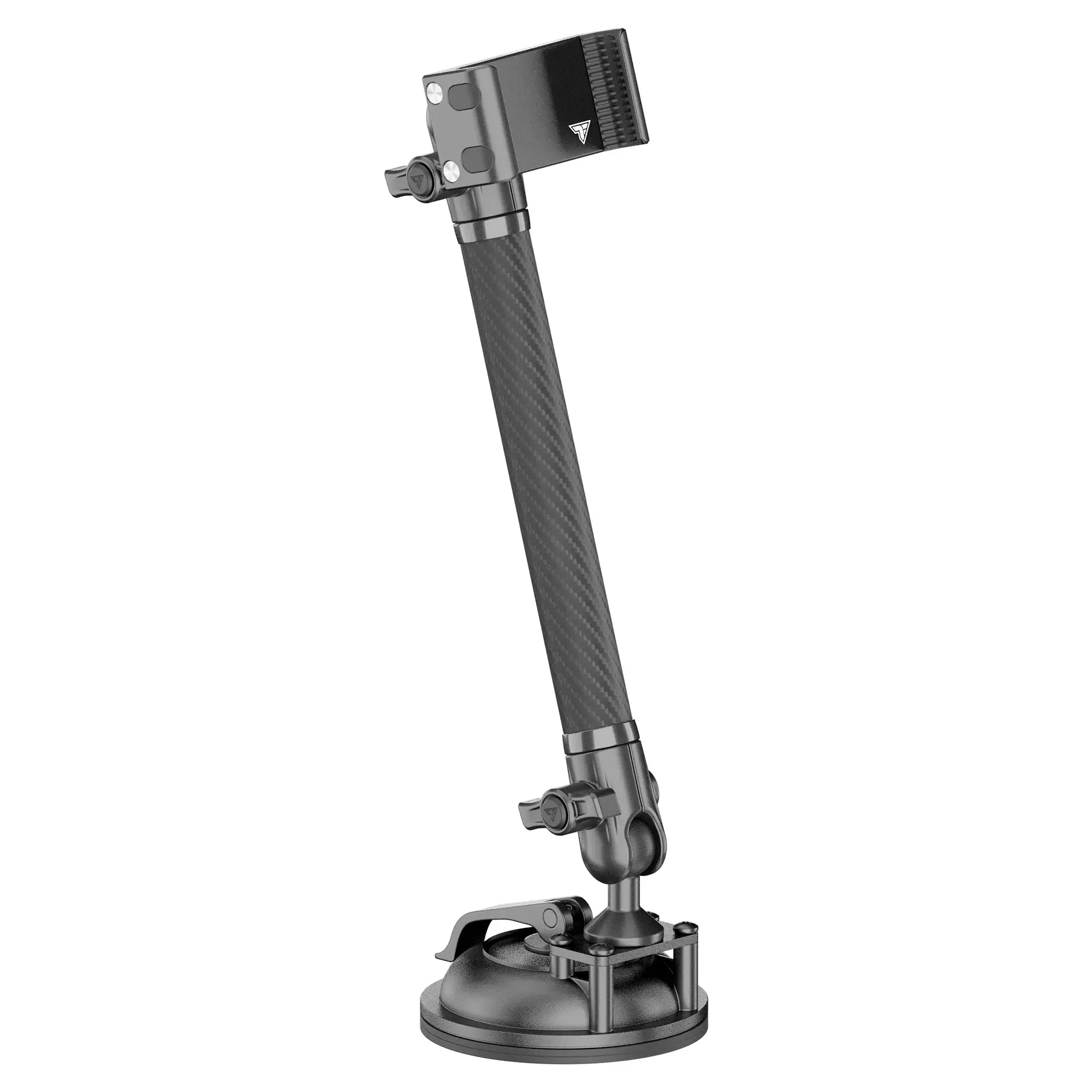 Carbon fiber adjustable suction cup mounting arm for overlanding and camping gear