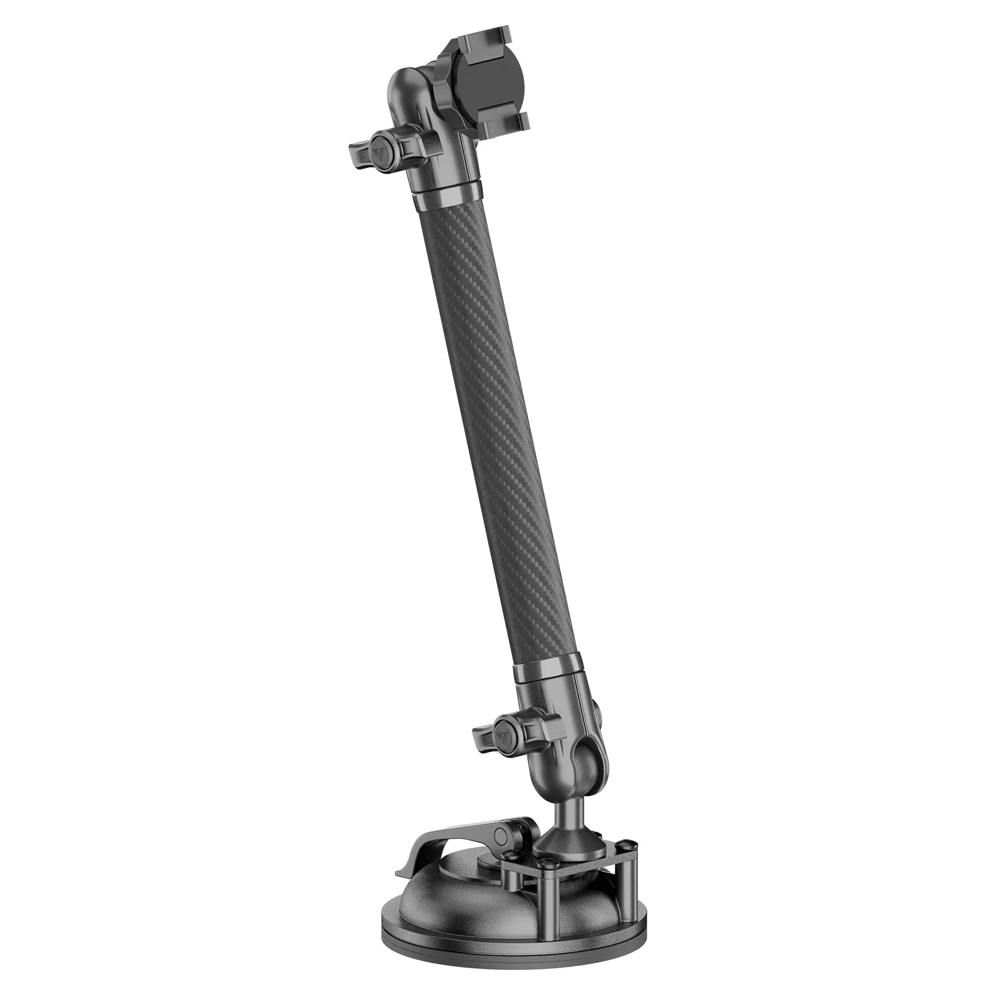 Adjustable carbon fiber suction mount arm for overlanding and expedition vehicle gear