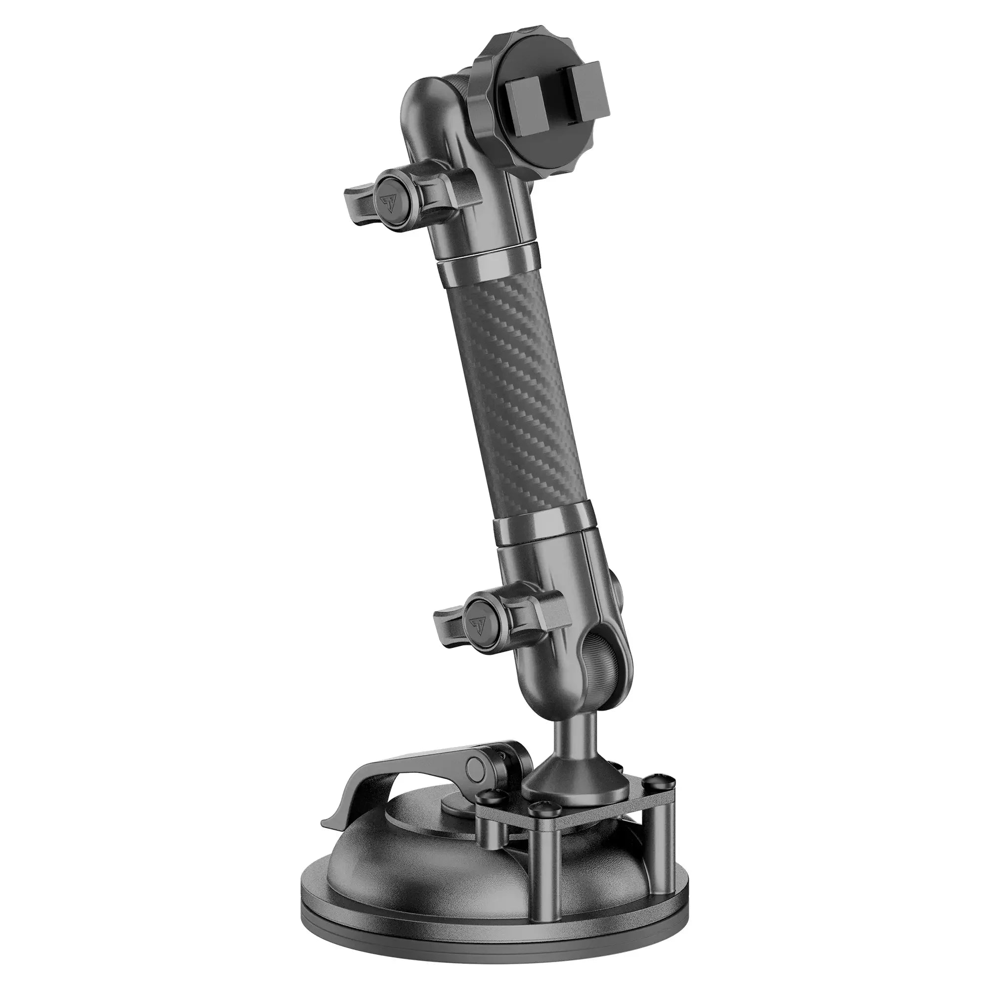 Adjustable suction mount for off-road vehicles with carbon fiber arm and locking knobs