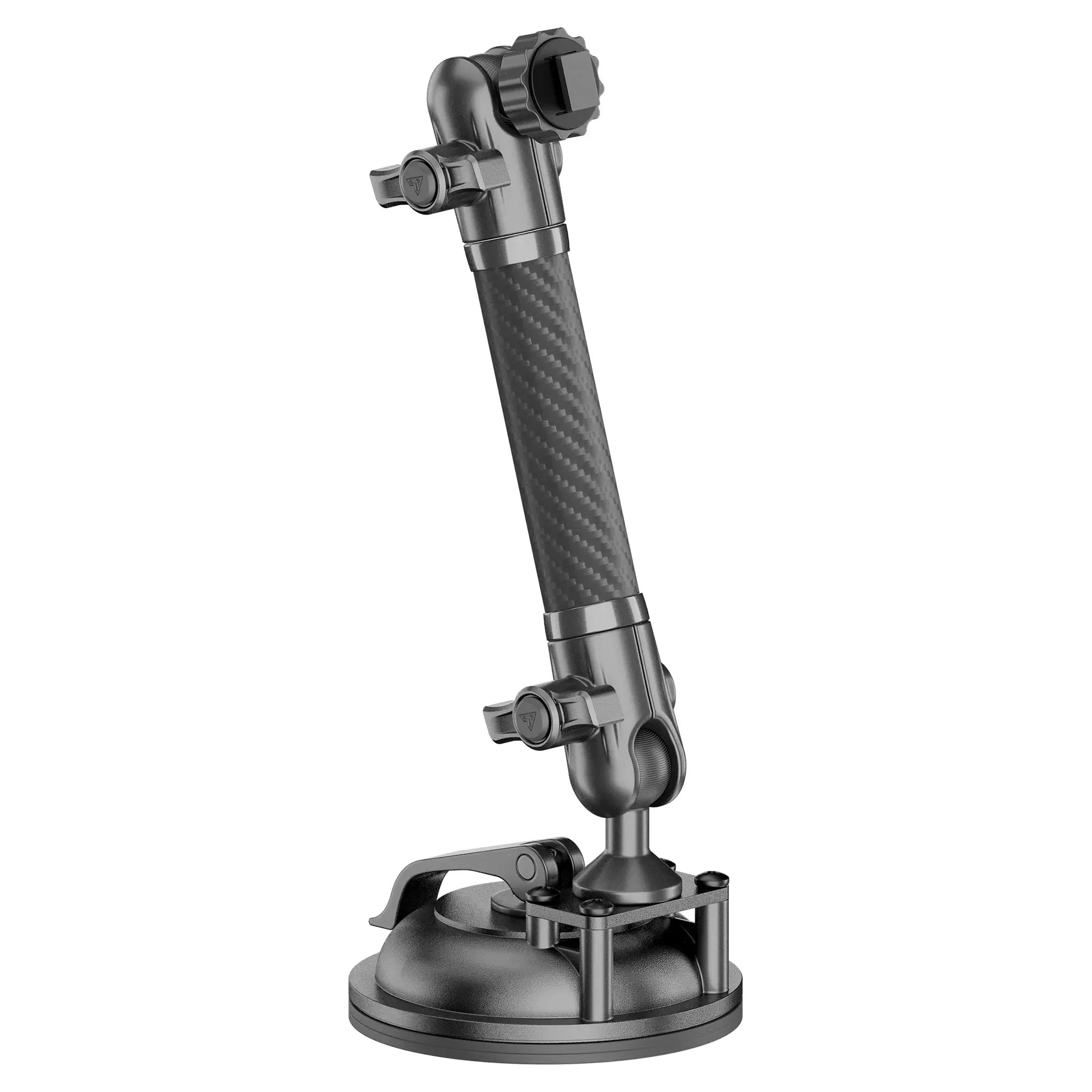 Adjustable carbon fiber suction cup mounting arm for overlanding vehicle accessories