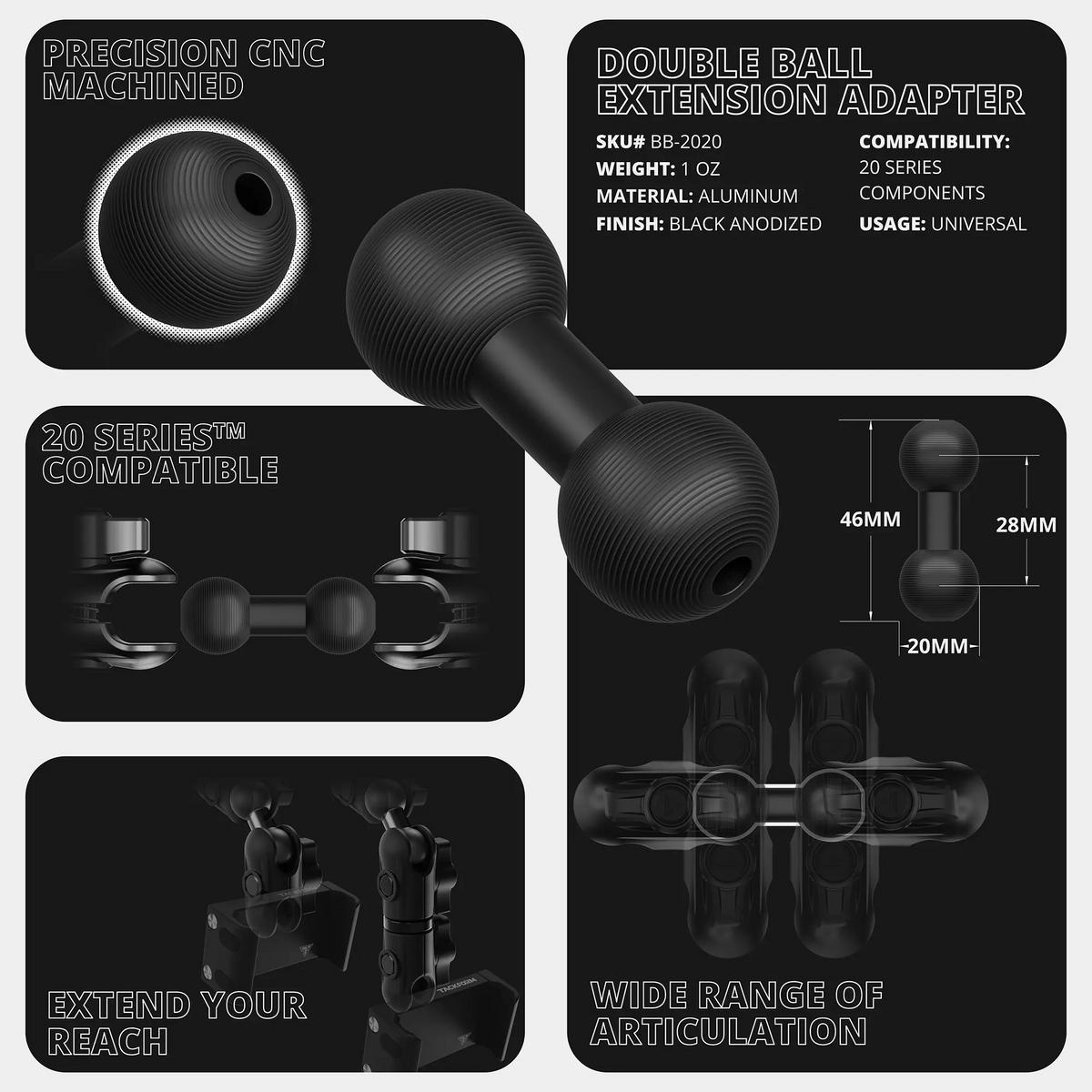 Tackform short reach dropdown extension kit for 20mm arms, universal fit