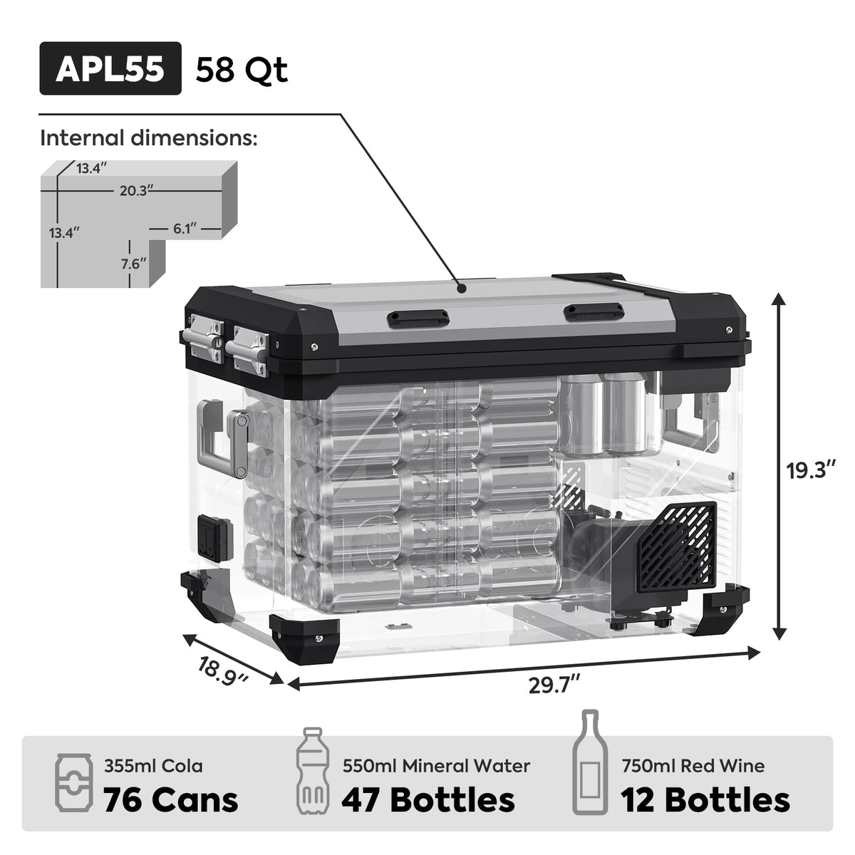 ICECO APL55 58QT dual zone 12V fridge freezer, universal fit