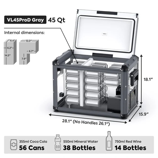 ICECO VL45ProD 45QT dual zone 12V fridge freezer, universal fit