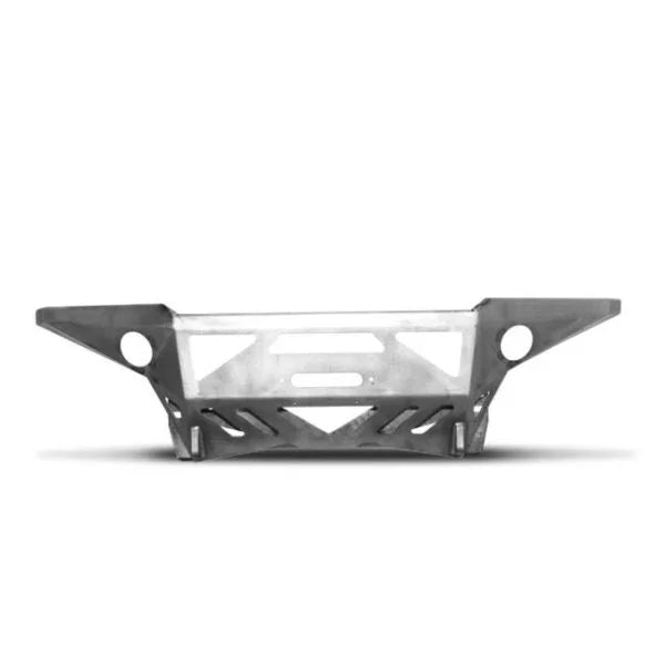 Heavy-duty off-road steel front bumper for trucks and SUVs, raw finish, angular design