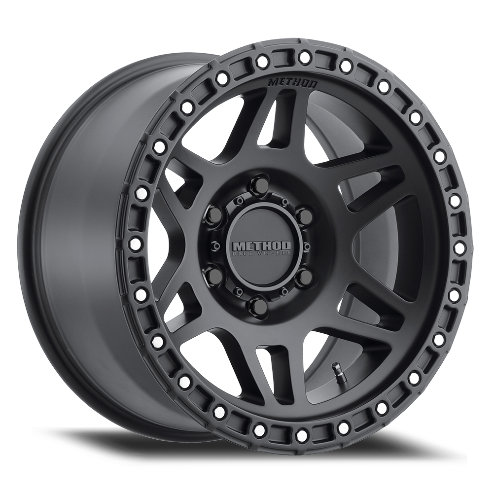 Matte black off-road alloy wheel with beadlock design for trucks and SUVs