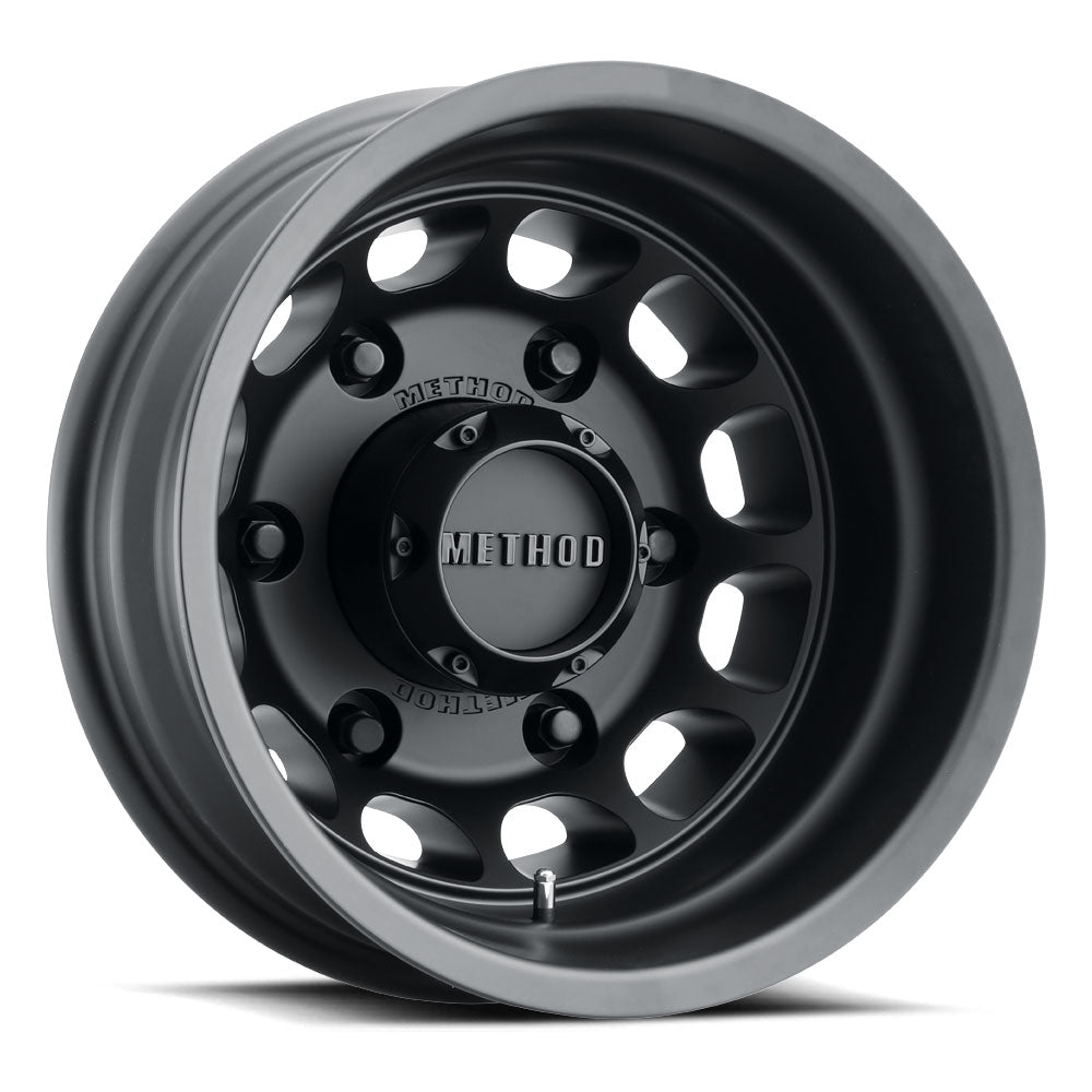 Matte black 6-lug off-road wheel rim with Method logo, 16x6 size, for trucks and SUVs