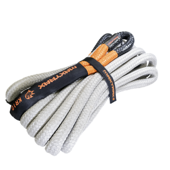 Heavy-duty synthetic recovery rope for off-road vehicles, gray with orange and black loops