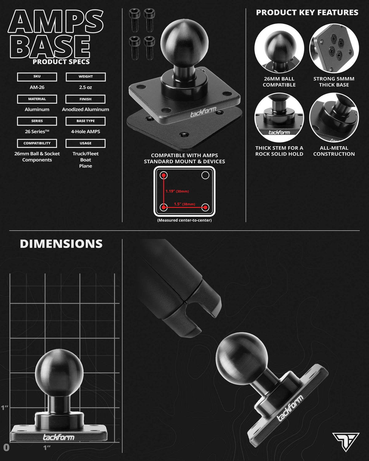 Tackform AMD1-MTL industrial locking dash mount for tablet, universal fit