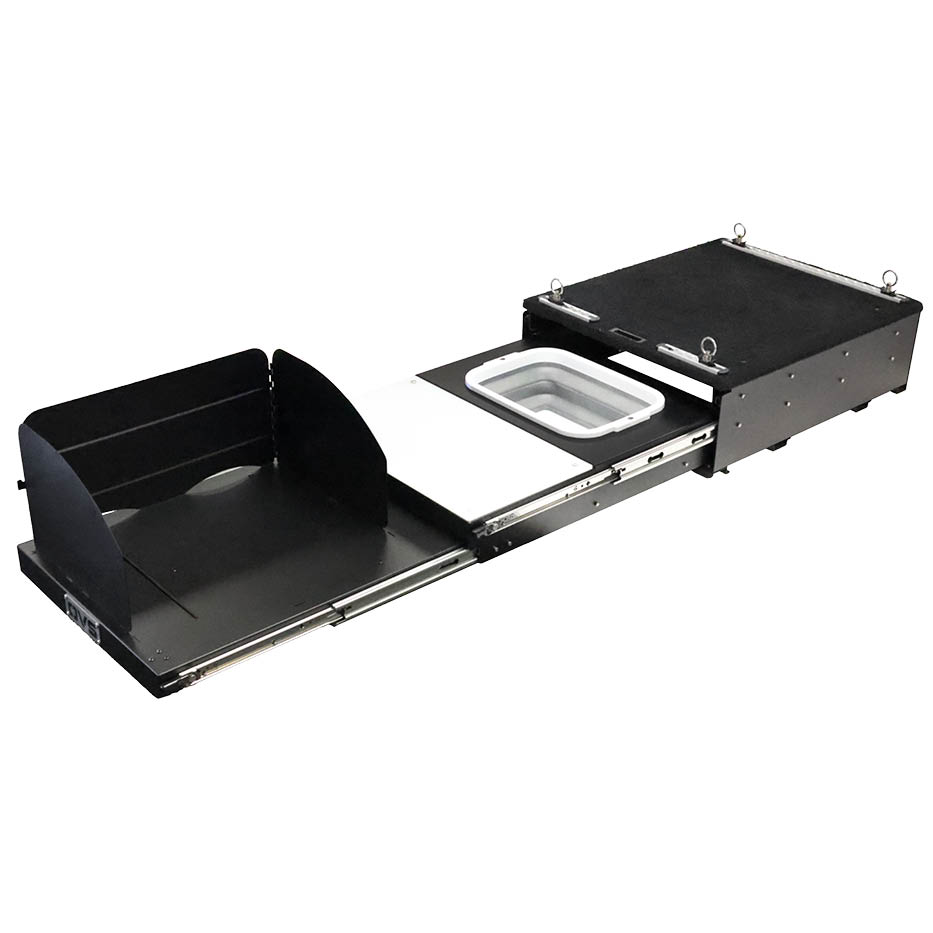 Overland Vehicle Systems Mid-Size Cargo Box Kitchen with slide-out sink and cooking shelf