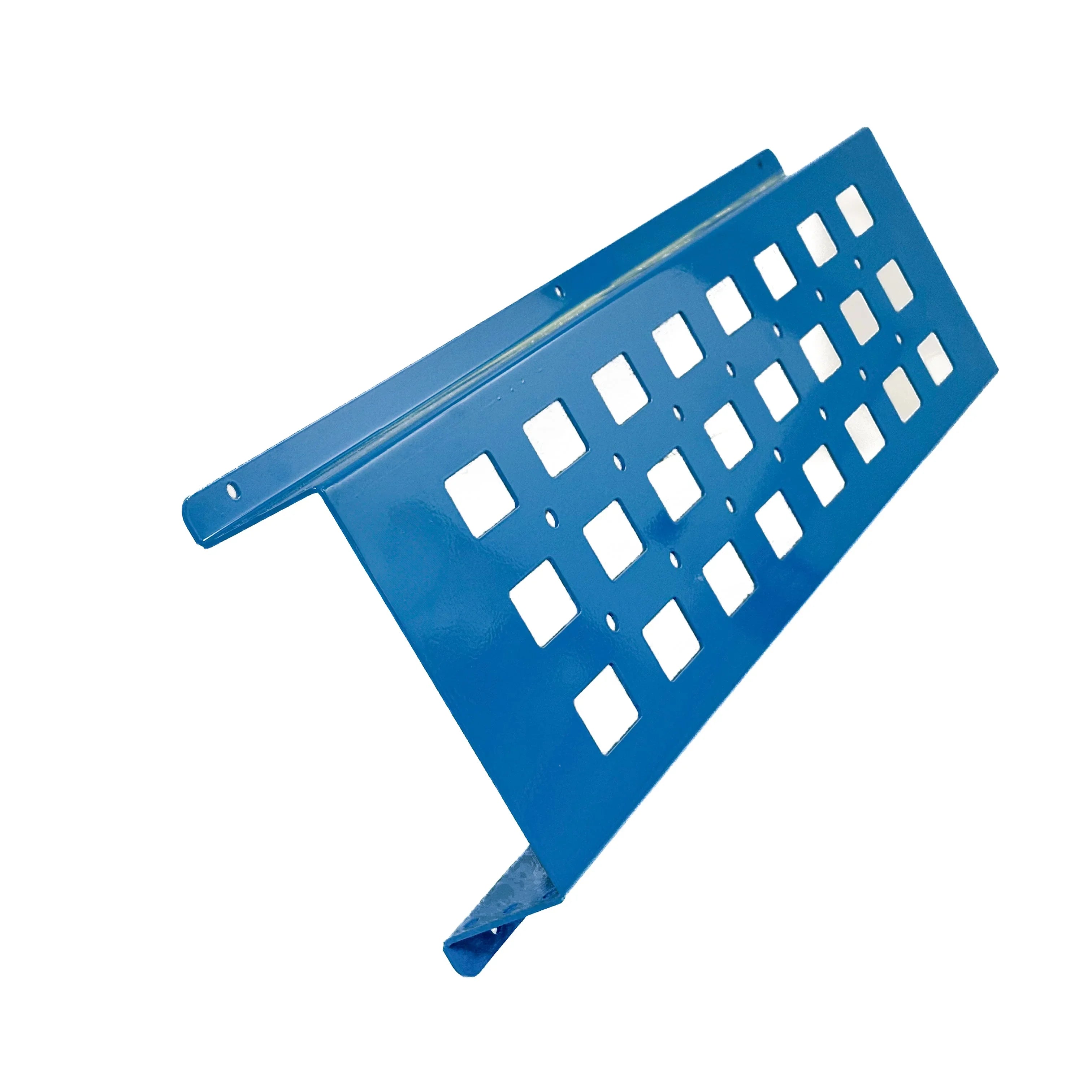 Blue Molle panel mounting bracket with square cutouts for vehicle gear organization