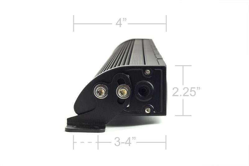 Side view of modular LED light bar with mounting bracket, showing 4x2.25 inch dimensions