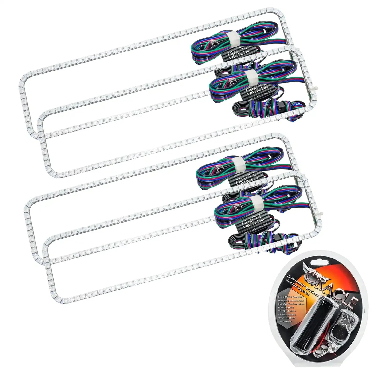 Multi-color LED light kit with wiring and remote for truck or SUV grille, off-road accessory
