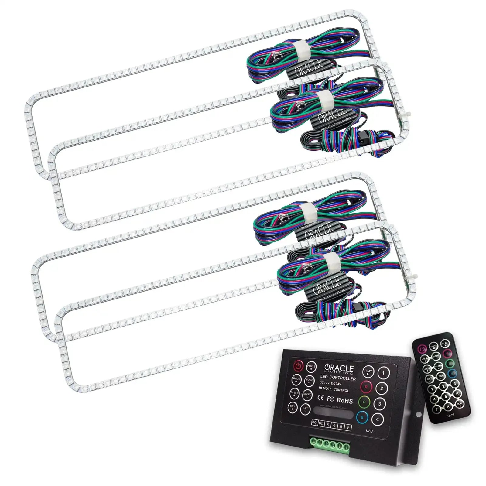 Multi-piece LED light kit with wiring, remote, and controller for vehicle customization