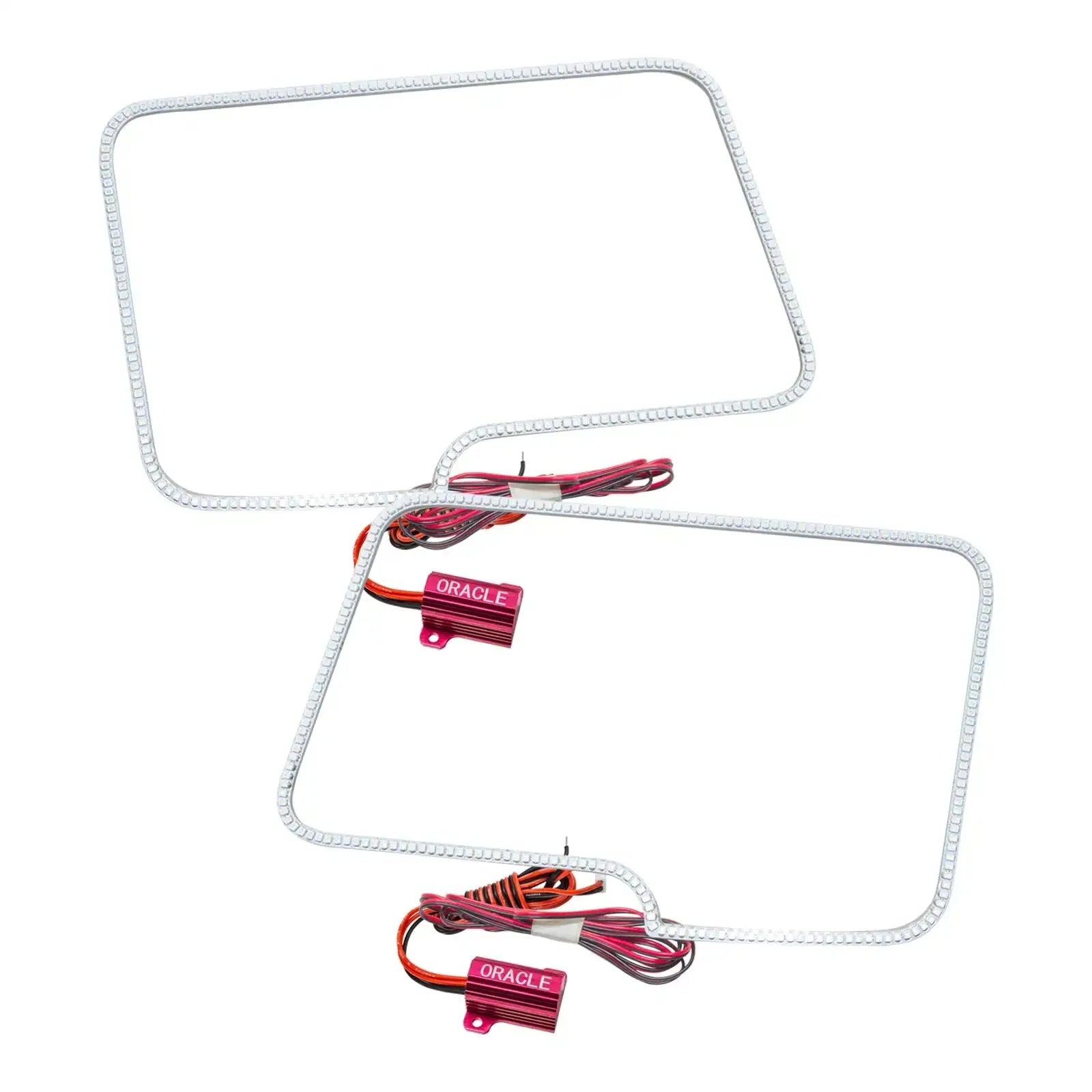 Pair of rectangular LED headlight halo kits with wiring for vehicle lighting upgrades