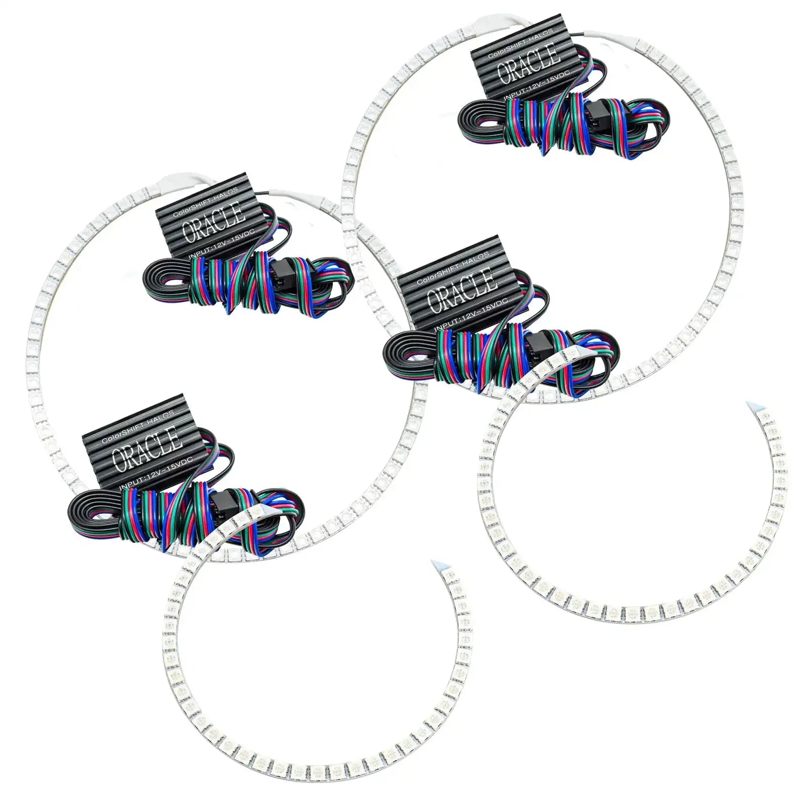 LED halo ring lights kit with multicolor wiring for vehicle headlights customization