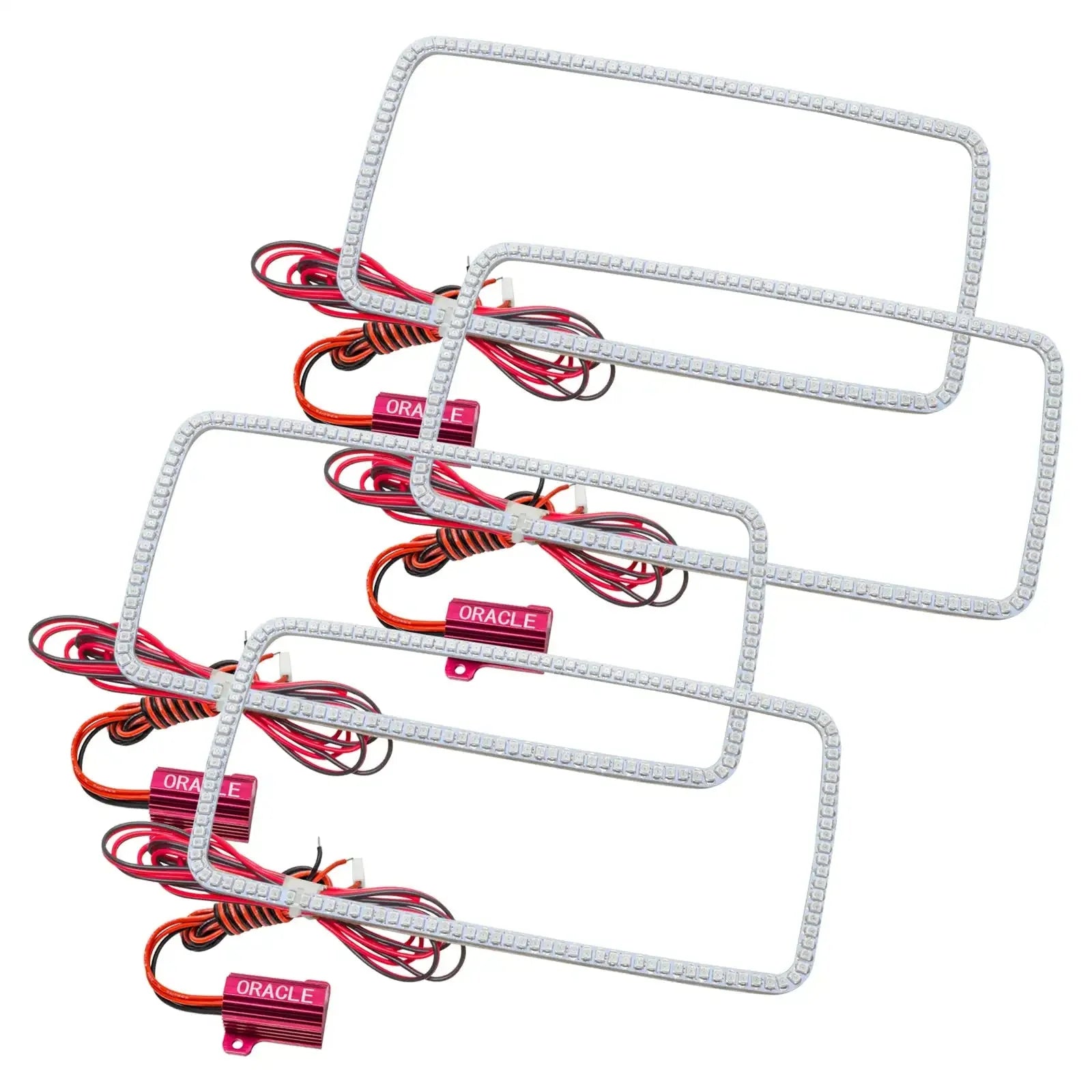 Rectangular LED headlight halo ring kit with wiring for off-road vehicles