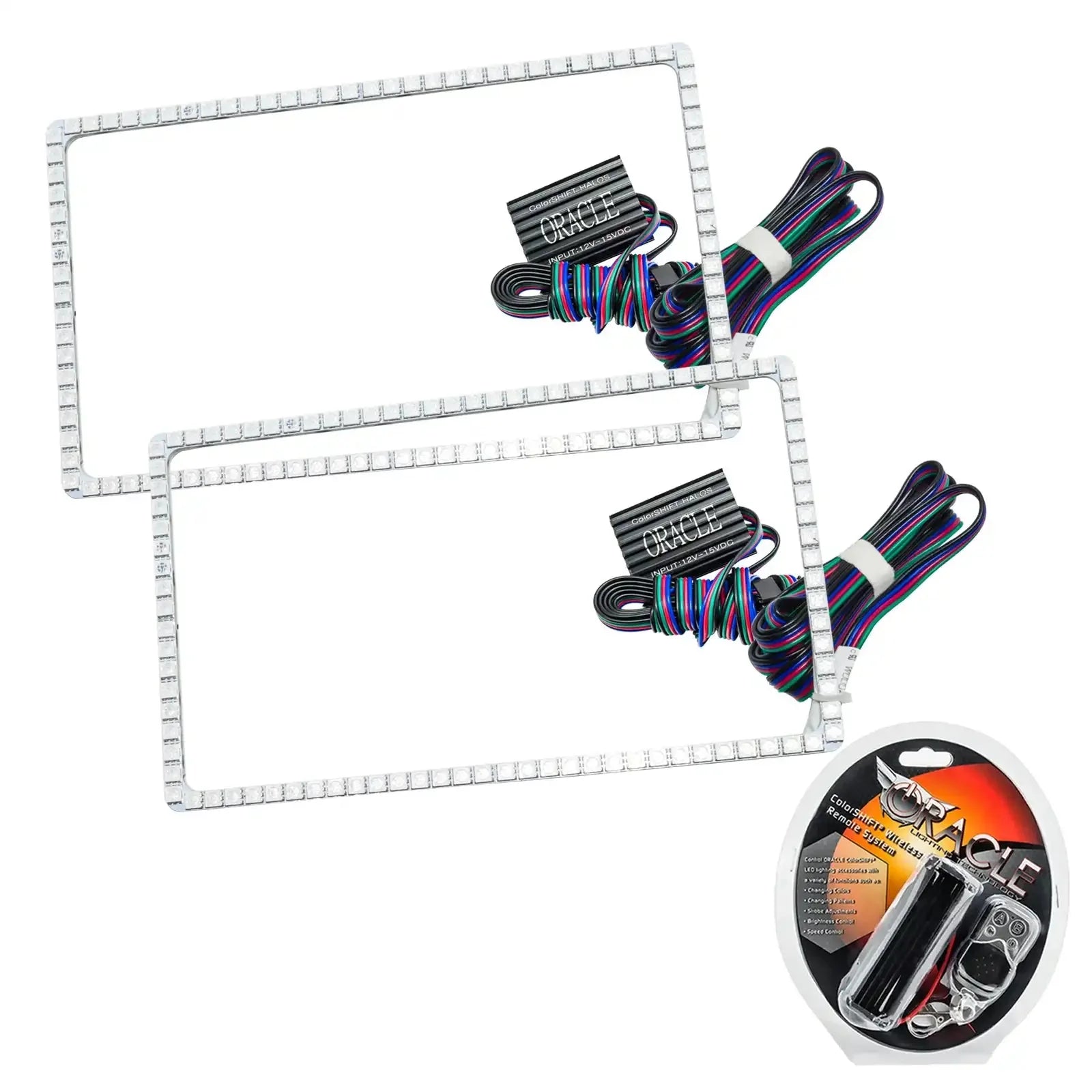 RGB LED headlight halo rings kit with wiring and remote for off-road vehicles