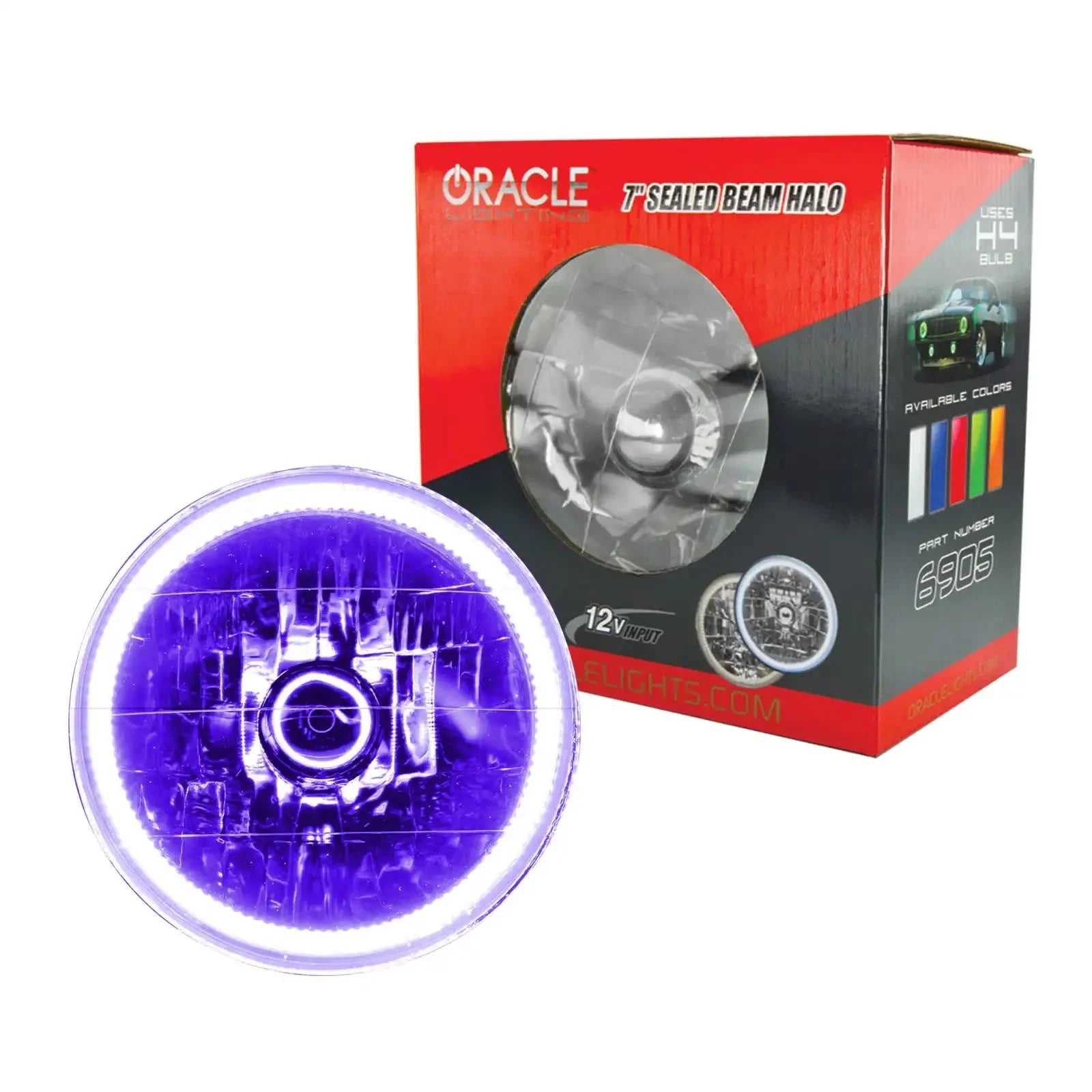 Pre-Installed 7" H6024/PAR56 Sealed Beam Halo with purple LED halo ring.
