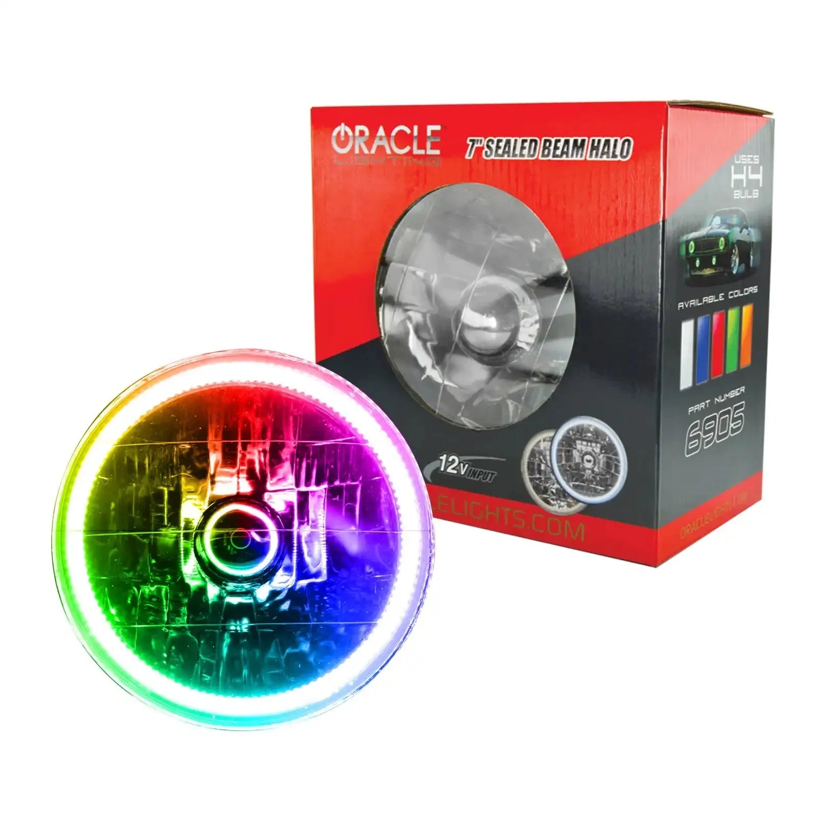 Pre-Installed 7" H6024/PAR56 Sealed Beam Halo with RGB LED halo ring.