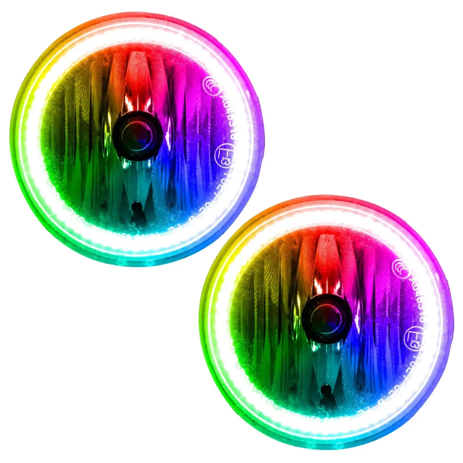 Pair of round multi-color LED halo headlights for off-road and overlanding vehicles