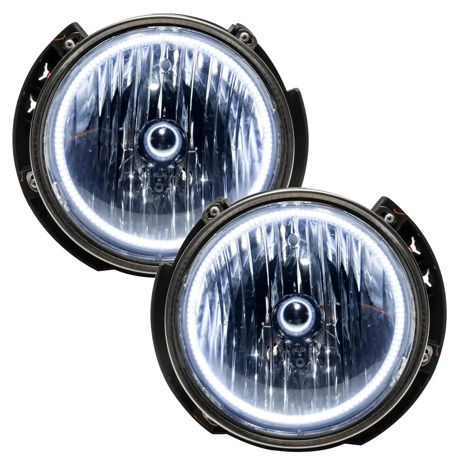 Pair of round LED halo headlights for off-road vehicles and adventure trucks