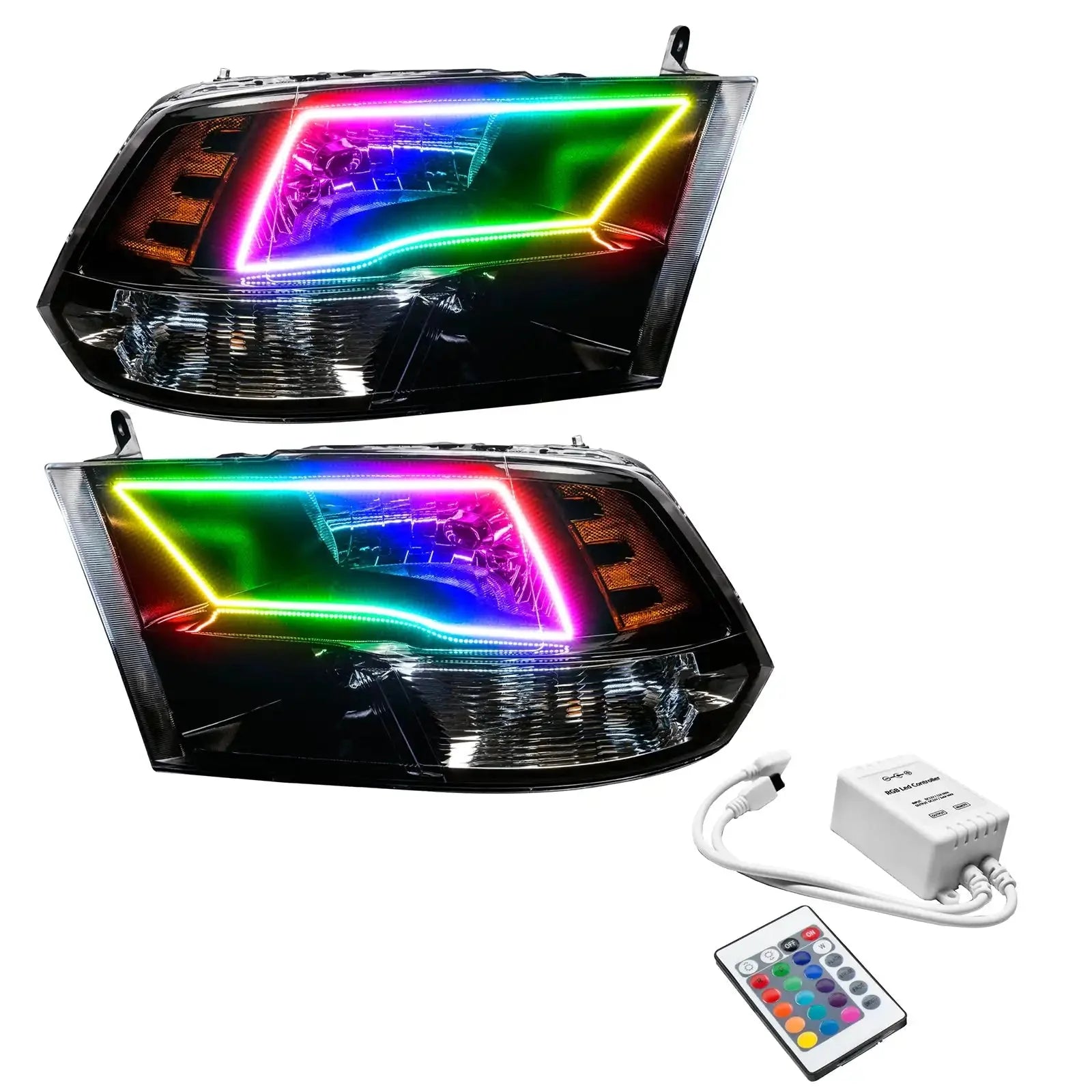 Pair of RGB LED halo headlights with remote control kit for trucks and SUVs