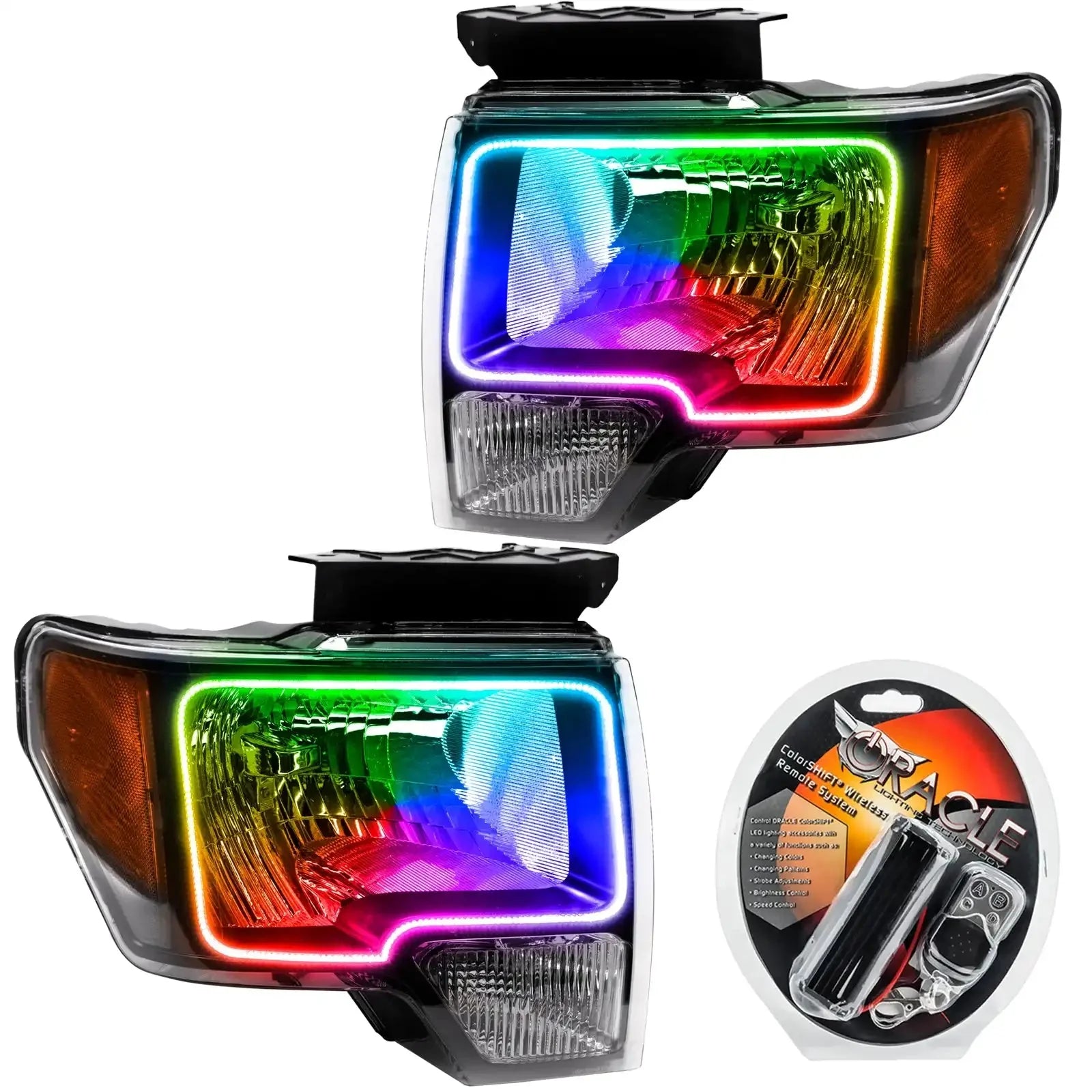 Pair of multi-color LED headlights for trucks with remote control kit included