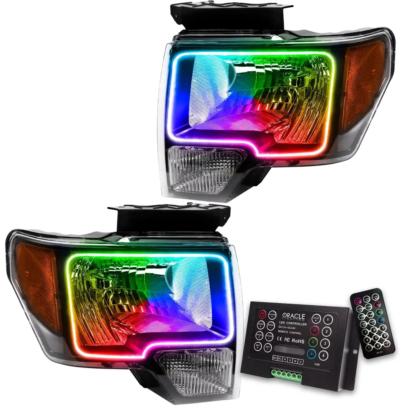 Pair of multicolor LED headlights for Toyota truck with remote control module