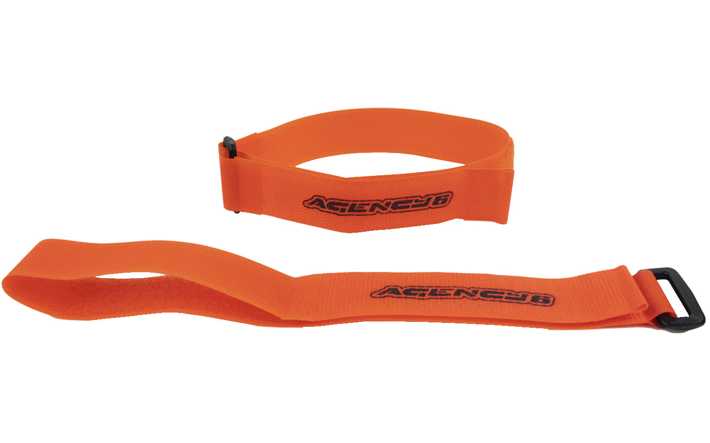 Orange heavy-duty utility straps with Agency 6 logo for overlanding gear and camping accessories.