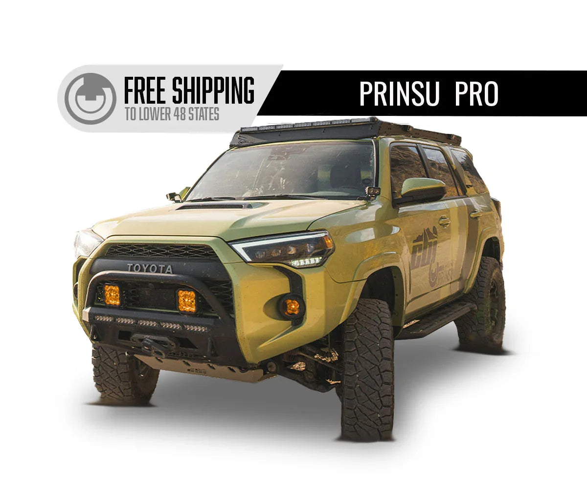 Toyota 4Runner with Prinsu Pro roof rack, off-road accessories, and free shipping badge