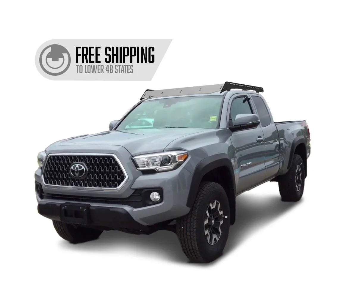 Toyota Tacoma with Prinsu roof rack, overland accessories, free shipping banner