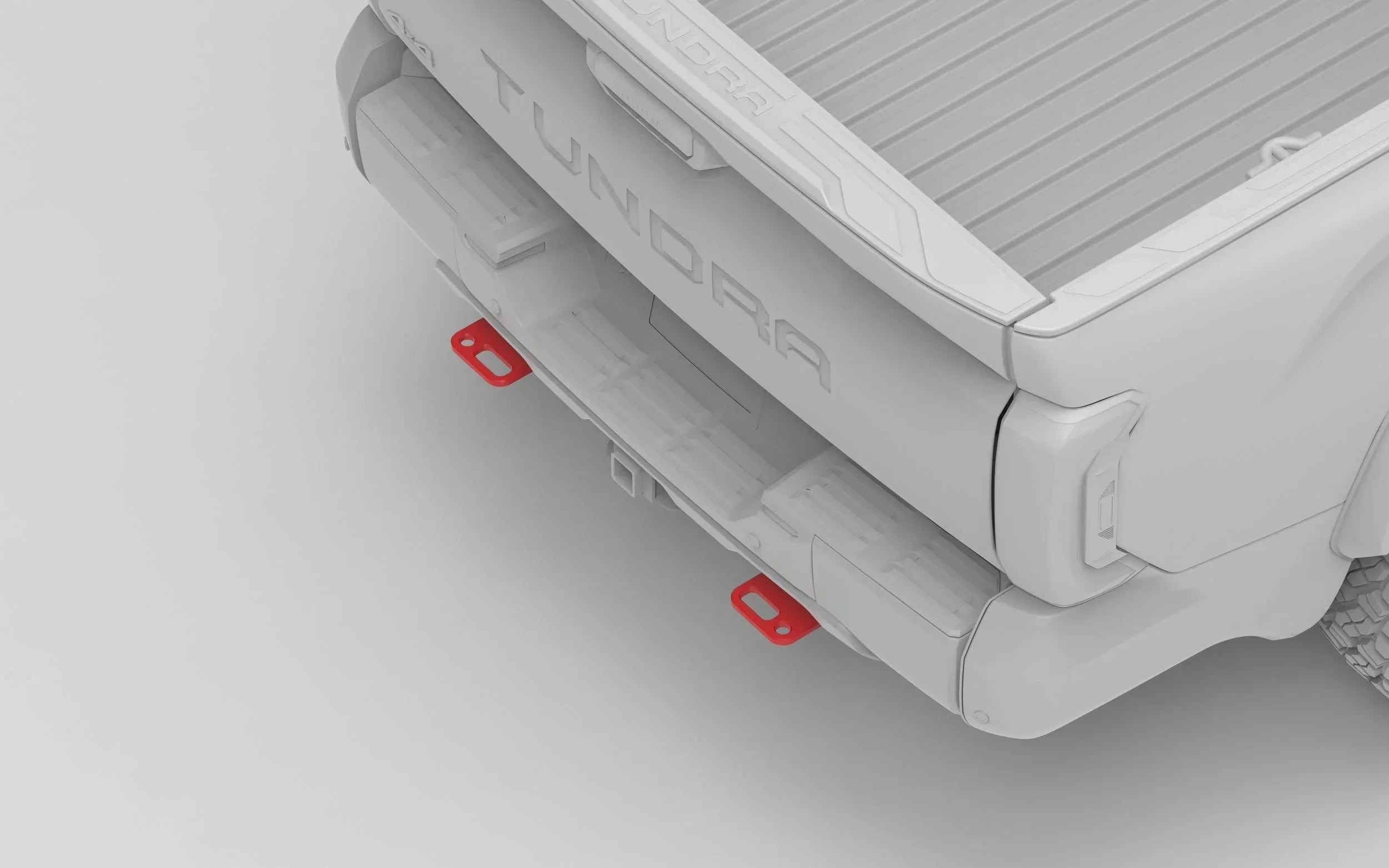 Toyota Tundra rear bumper with red recovery points, overlanding truck accessory