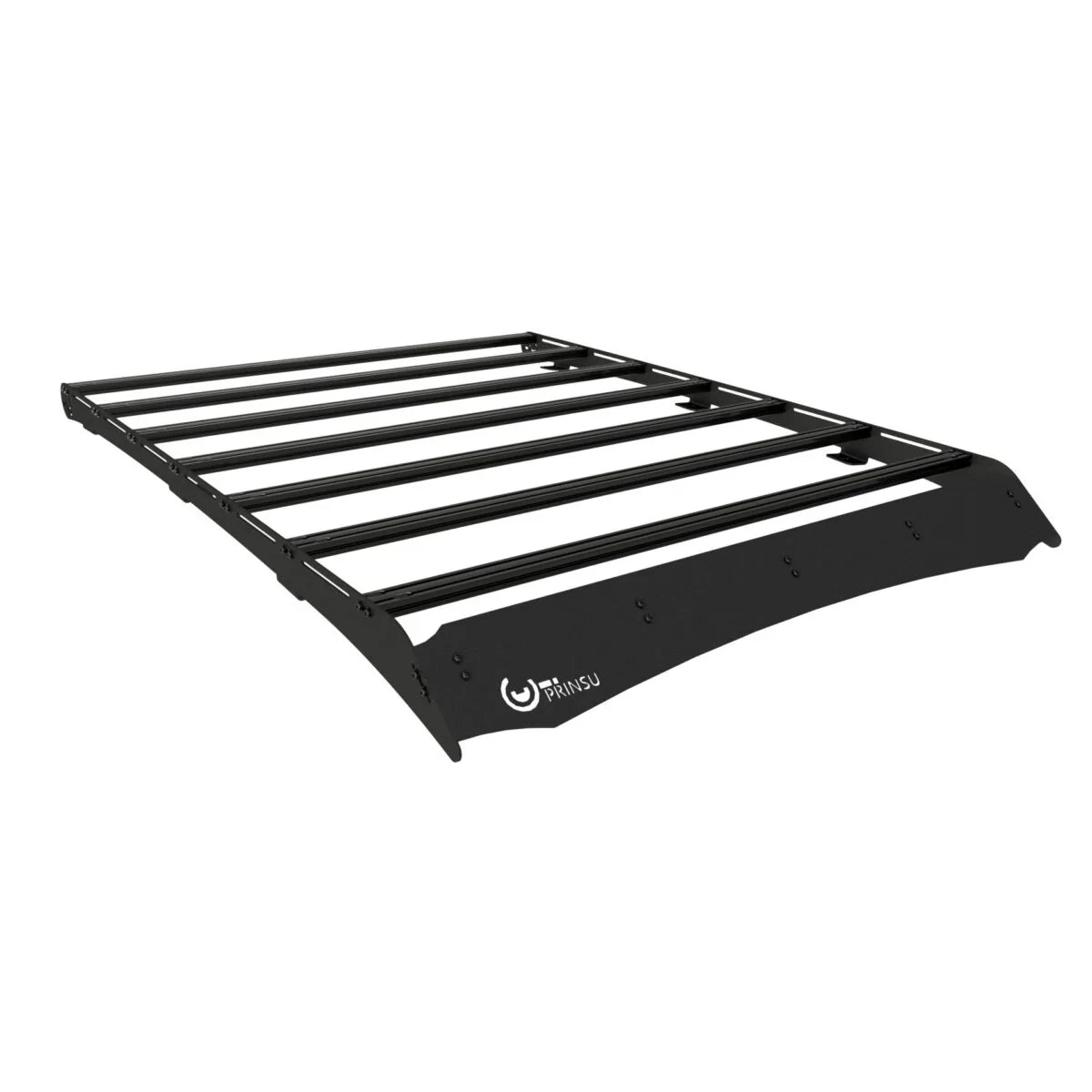 Black roof rack platform for vehicles, ideal for overlanding and expedition gear