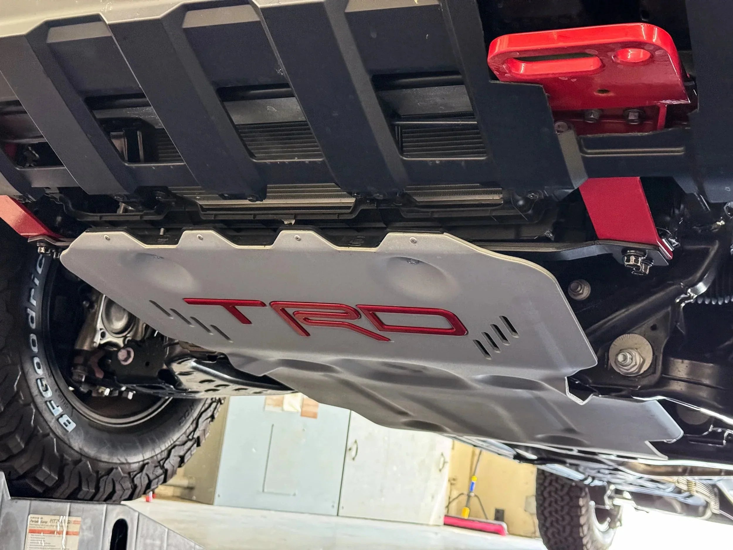 Toyota Tacoma TRD skid plate and off-road accessories under front bumper